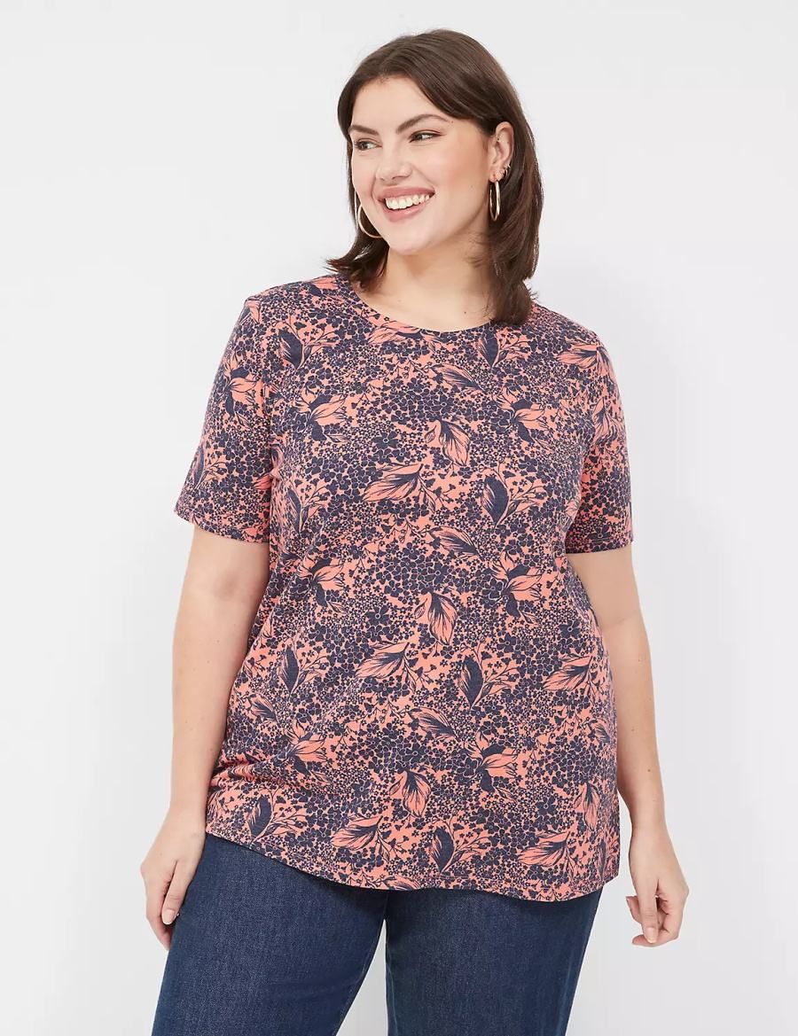 Women Lane Bryant Perfect Sleeve Crew-Neck Tee T Shirts Orange Multicolor | MPN4768IV