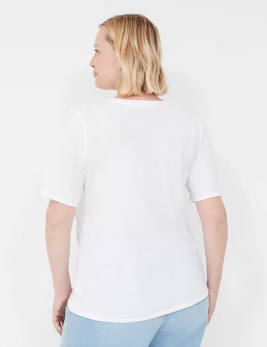 Women Lane Bryant Perfect Sleeve V-Neck Tee T Shirts White | TDC6480NA