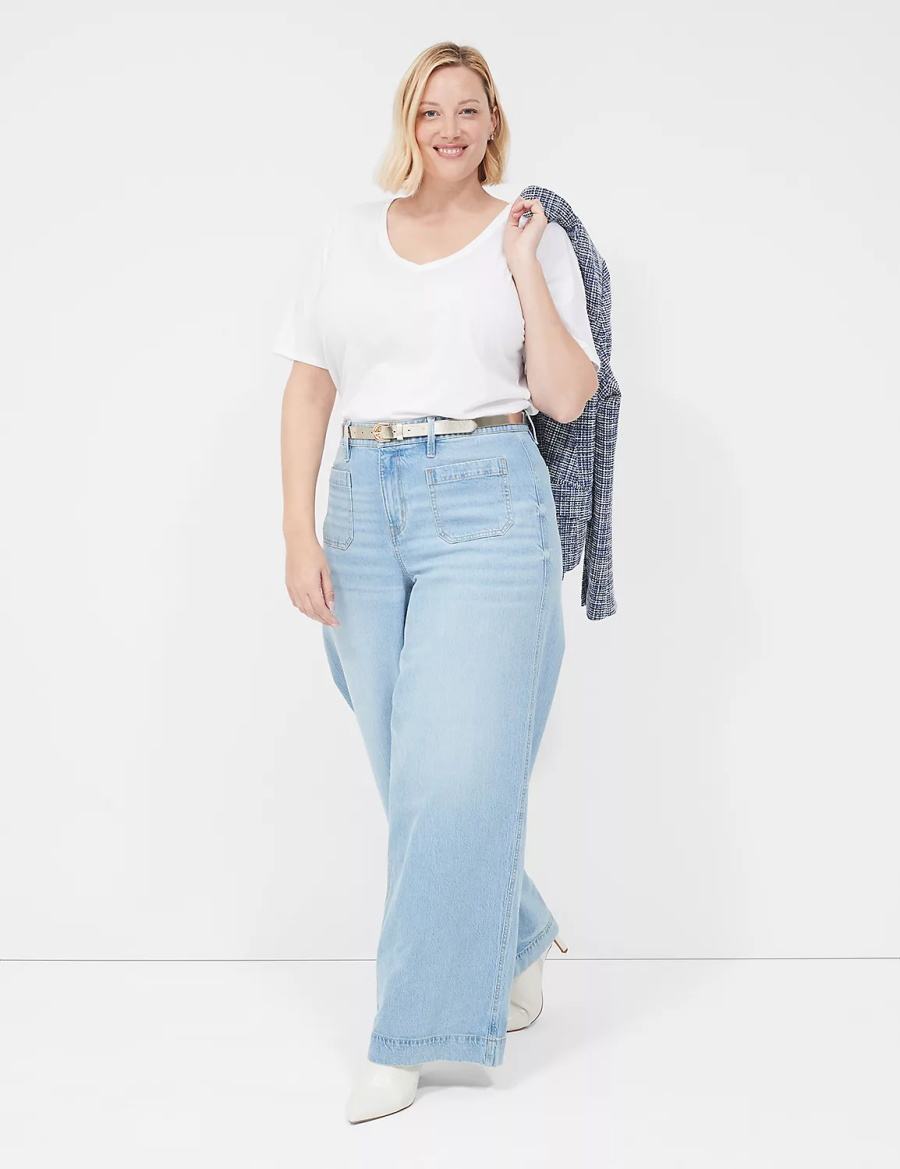 Women Lane Bryant Perfect Sleeve V-Neck Tee T Shirts White | TDC6480NA