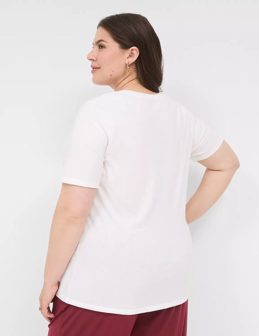 Women Lane Bryant Perfect Sleeve V-Neck Tee T Shirts White | JFM7036AM