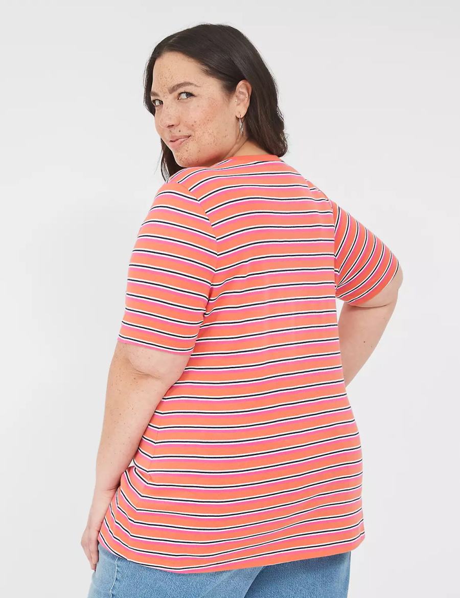 Women Lane Bryant Perfect Sleeve V-Neck Tee T Shirts Orange Stripes | APH5096VI