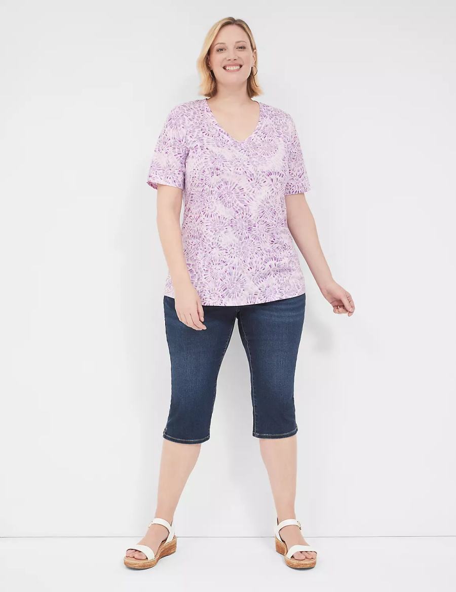 Women Lane Bryant Perfect Sleeve V-Neck Tee T Shirts Purple | TBS2231DS