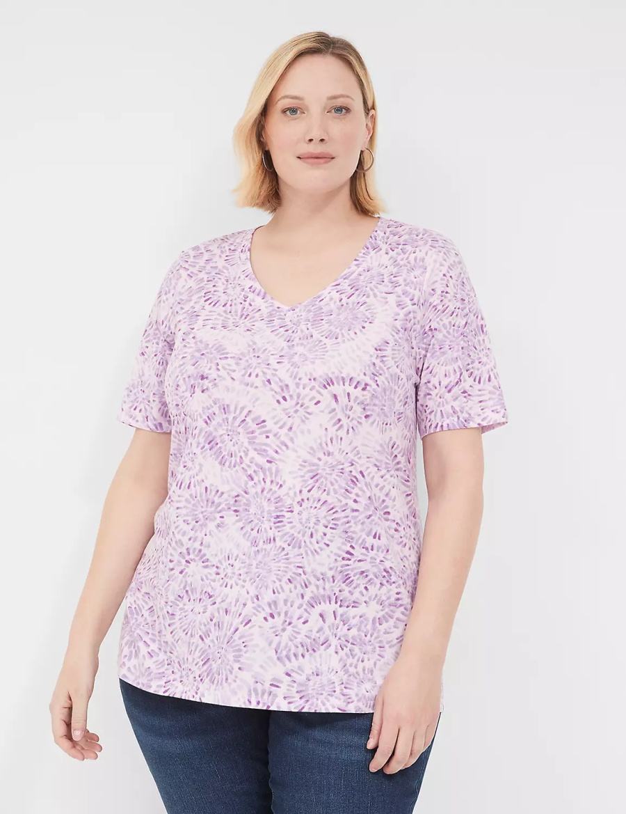 Women Lane Bryant Perfect Sleeve V-Neck Tee T Shirts Purple | TBS2231DS