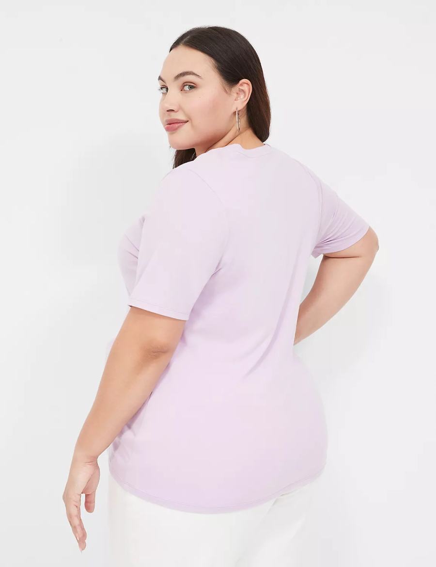Women Lane Bryant Perfect Sleeve V-Neck Tee T Shirts Purple | LXQ912QD