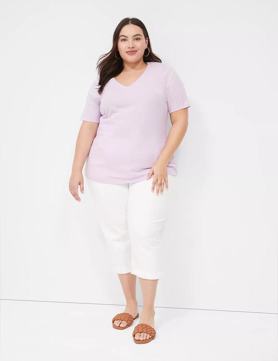 Women Lane Bryant Perfect Sleeve V-Neck Tee T Shirts Purple | LXQ912QD