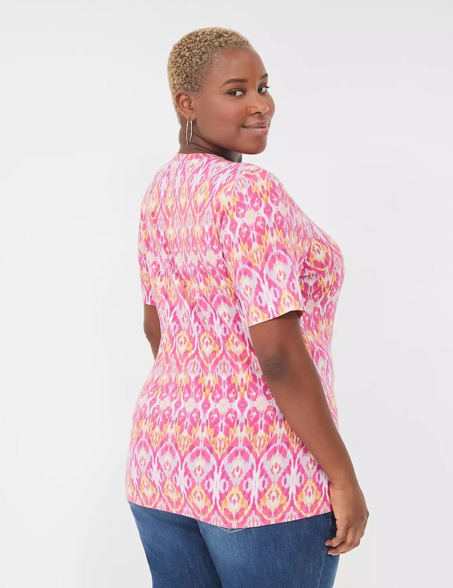 Women Lane Bryant Perfect Sleeve V-Neck Tee T Shirts Pink | JWQ1946MQ