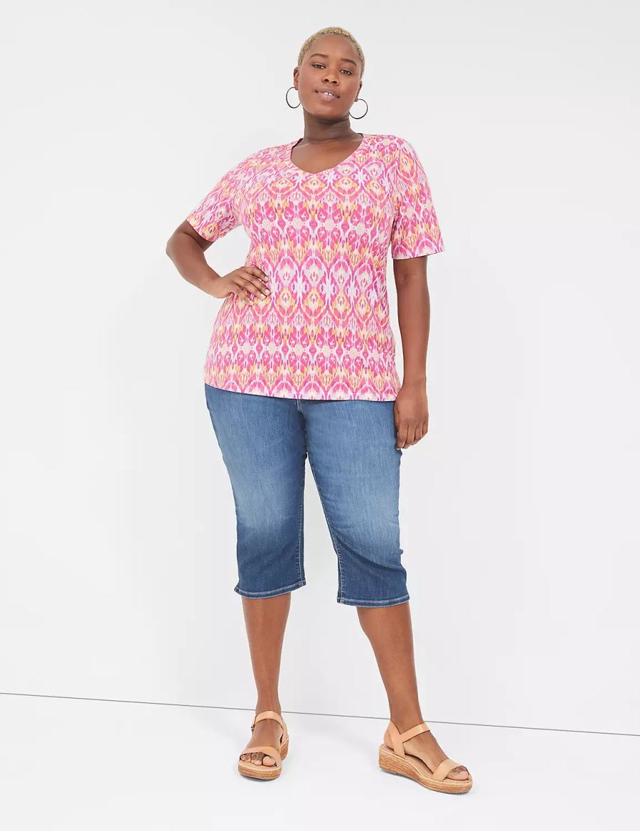 Women Lane Bryant Perfect Sleeve V-Neck Tee T Shirts Pink | JWQ1946MQ