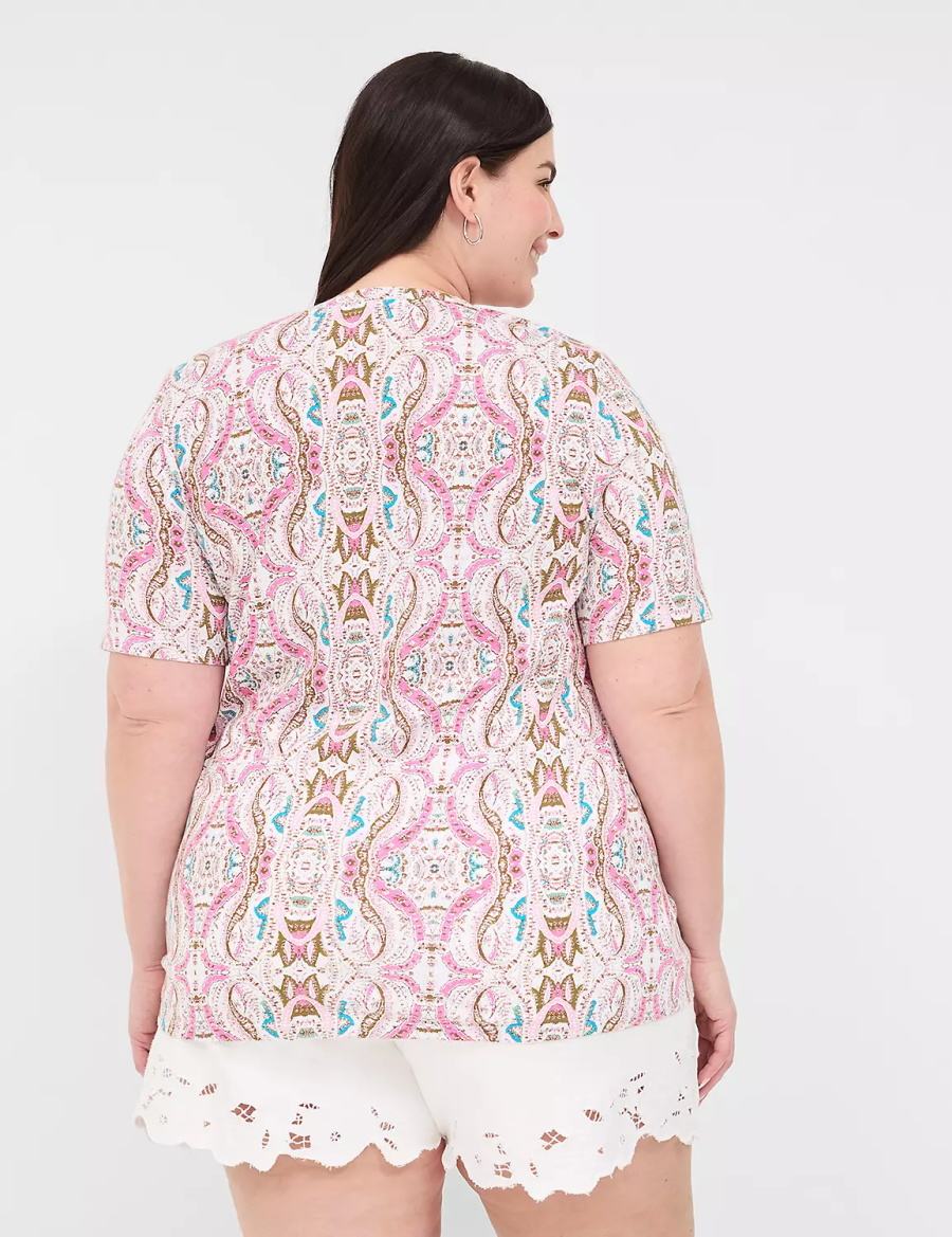 Women Lane Bryant Perfect Sleeve V-Neck Tee T Shirts Pink | MKB4352DJ