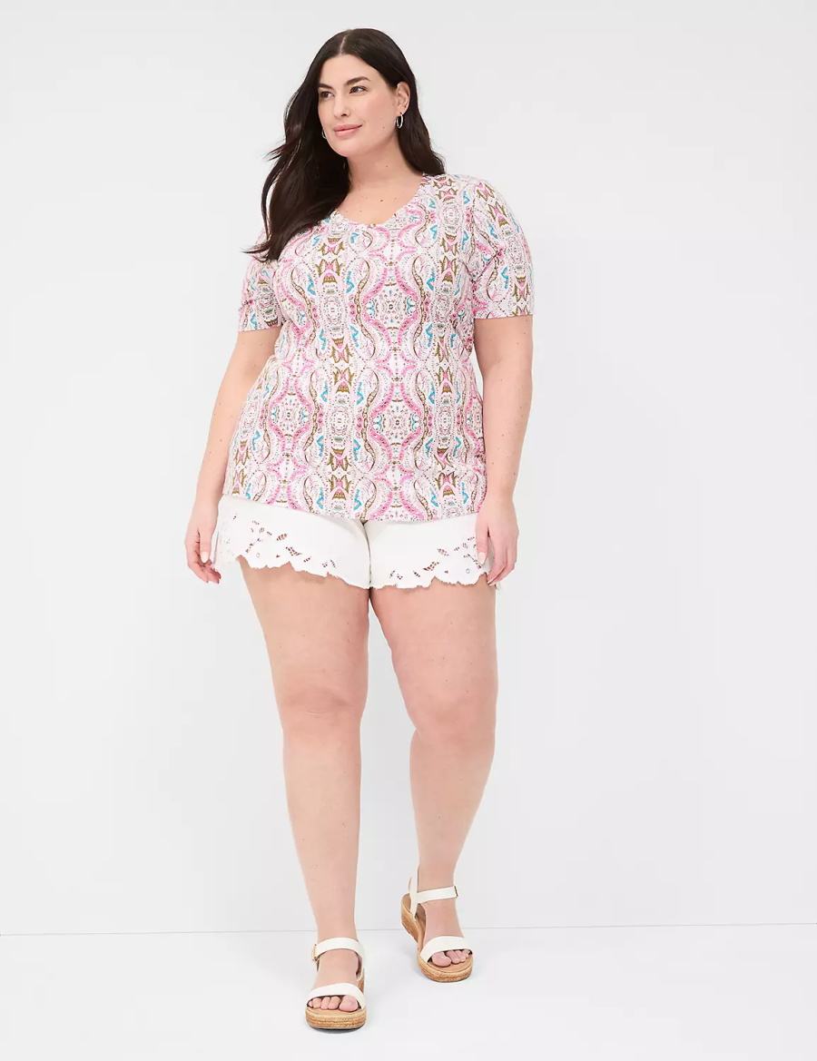 Women Lane Bryant Perfect Sleeve V-Neck Tee T Shirts Pink | MKB4352DJ