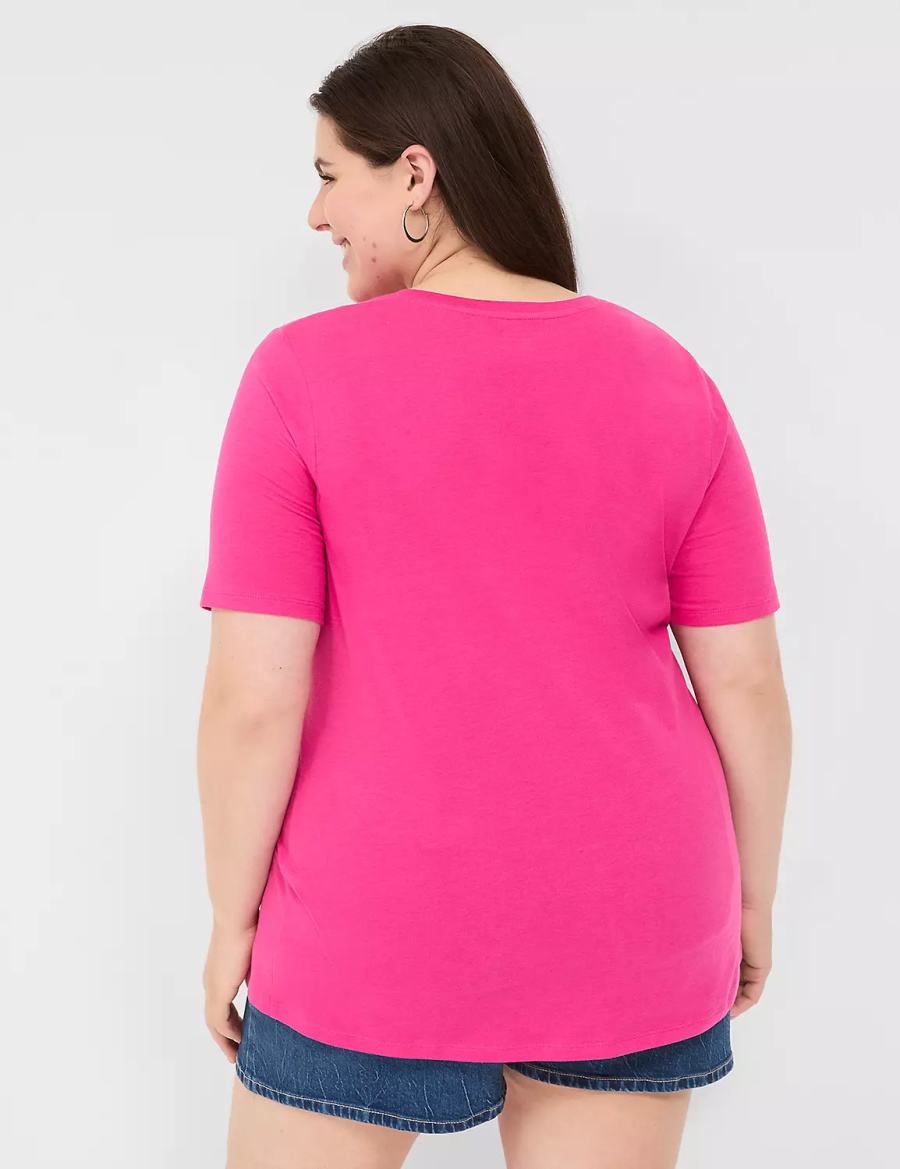 Women Lane Bryant Perfect Sleeve V-Neck Tee T Shirts Pink | GTS511OH
