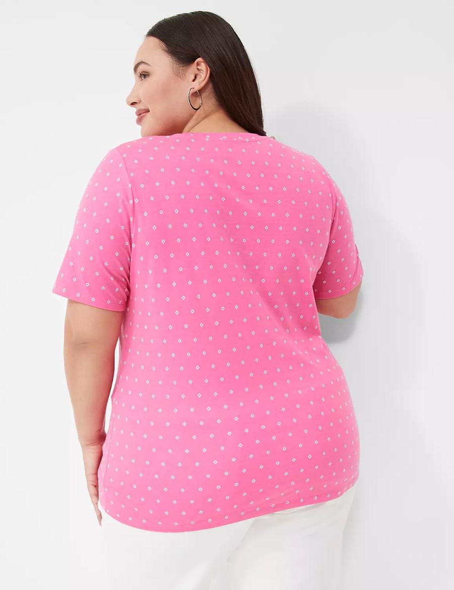 Women Lane Bryant Perfect Sleeve V-Neck Tee T Shirts Pink | CAT4539RW