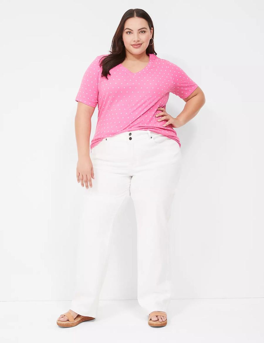 Women Lane Bryant Perfect Sleeve V-Neck Tee T Shirts Pink | CAT4539RW