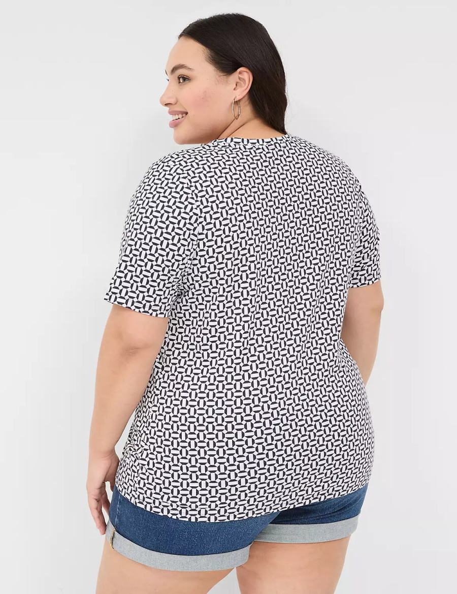 Women Lane Bryant Perfect Sleeve V-Neck Tee T Shirts Navy | FOY8359UX