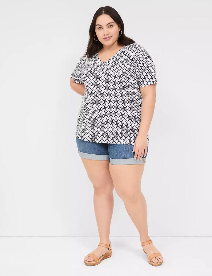 Women Lane Bryant Perfect Sleeve V-Neck Tee T Shirts Navy | FOY8359UX