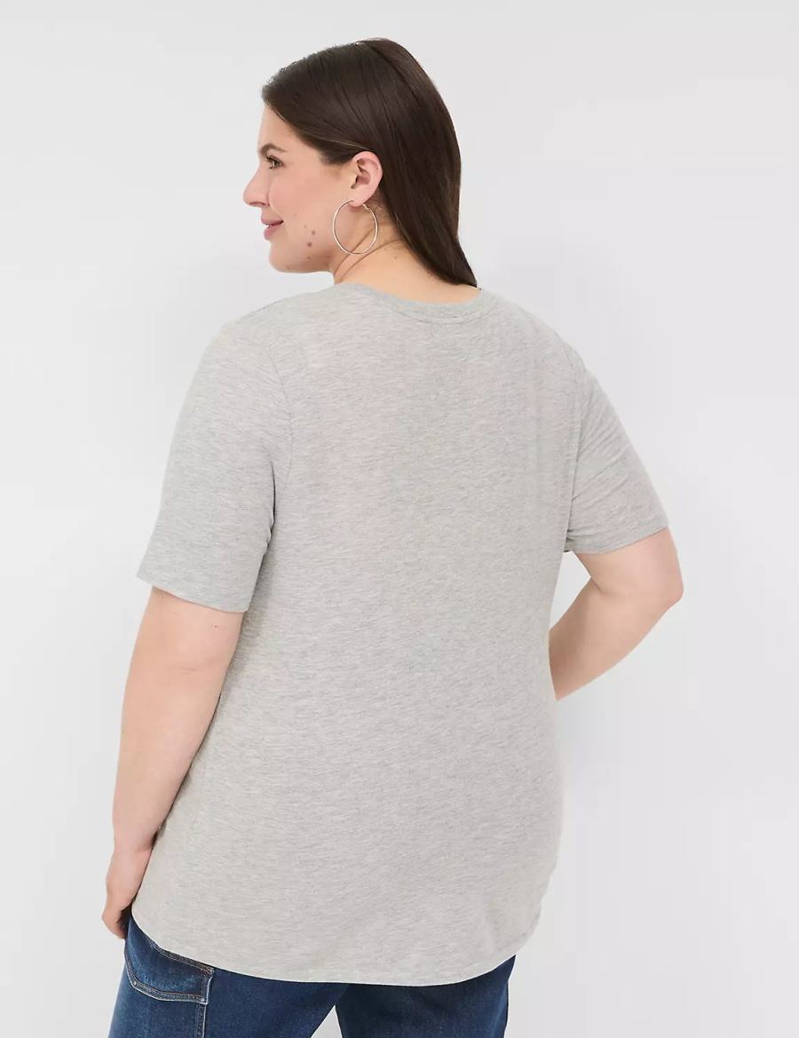 Women Lane Bryant Perfect Sleeve V-Neck Tee T Shirts Light Grey | ASJ757BP