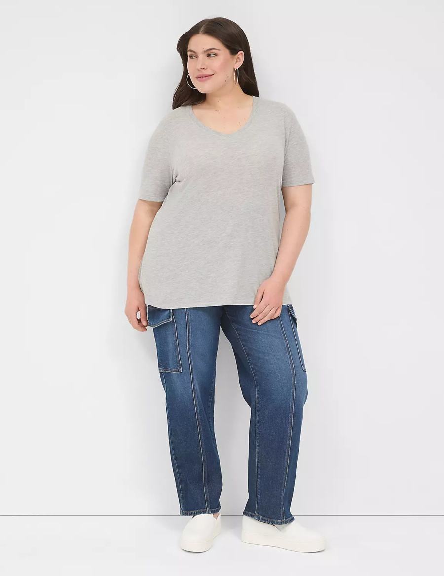 Women Lane Bryant Perfect Sleeve V-Neck Tee T Shirts Light Grey | ASJ757BP