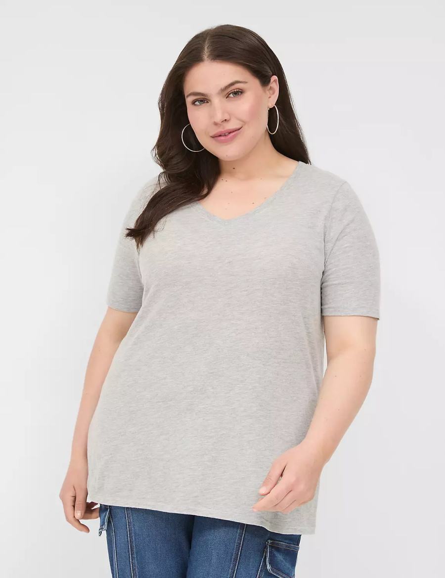 Women Lane Bryant Perfect Sleeve V-Neck Tee T Shirts Light Grey | ASJ757BP