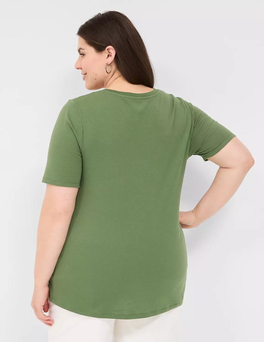 Women Lane Bryant Perfect Sleeve V-Neck Tee T Shirts Brown Green | QPI6431UT