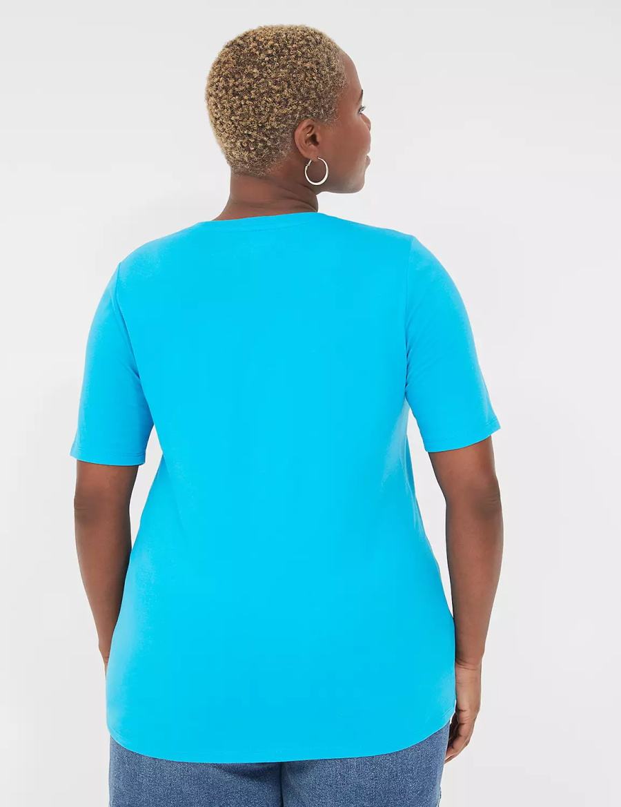 Women Lane Bryant Perfect Sleeve V-Neck Tee T Shirts Blue | XAZ9010XM