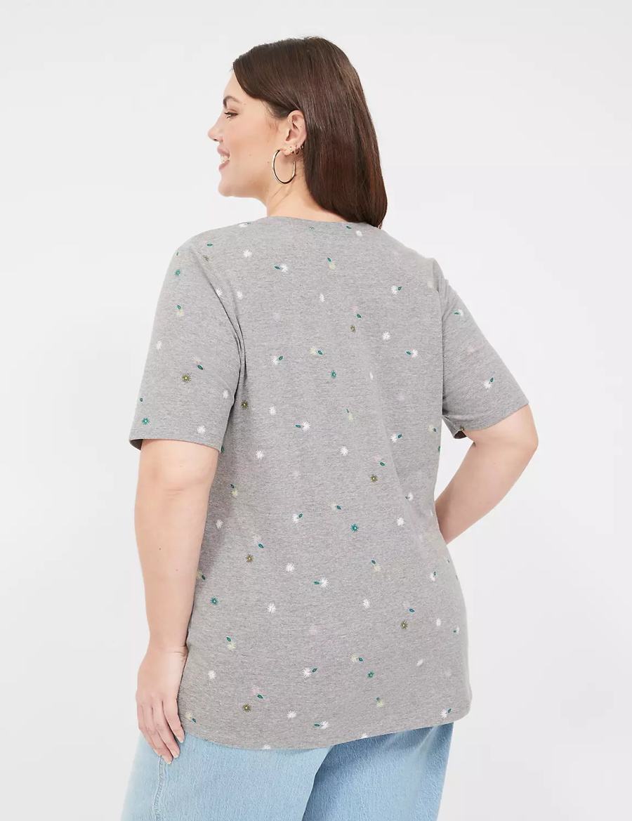 Women Lane Bryant Perfect Sleeve V-Neck Tee T Shirts Grey | RUD2913PK