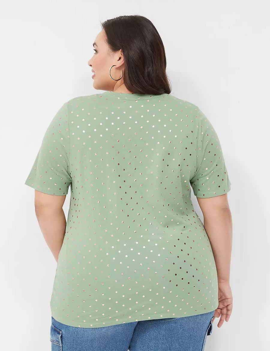 Women Lane Bryant Perfect Sleeve V-Neck Tee T Shirts Green | TER4529CR