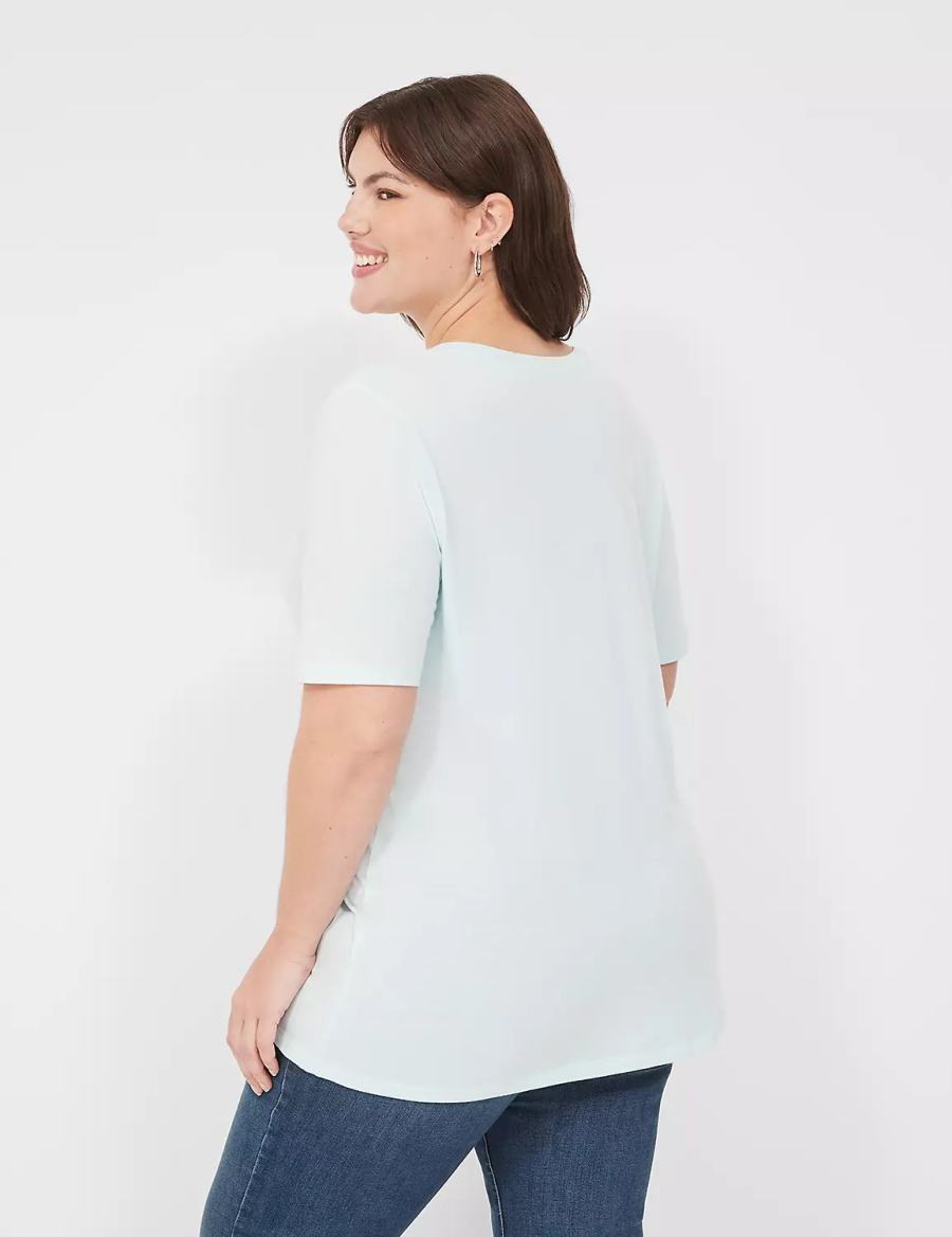 Women Lane Bryant Perfect Sleeve V-Neck Tee T Shirts Light Green | BUY3858VB