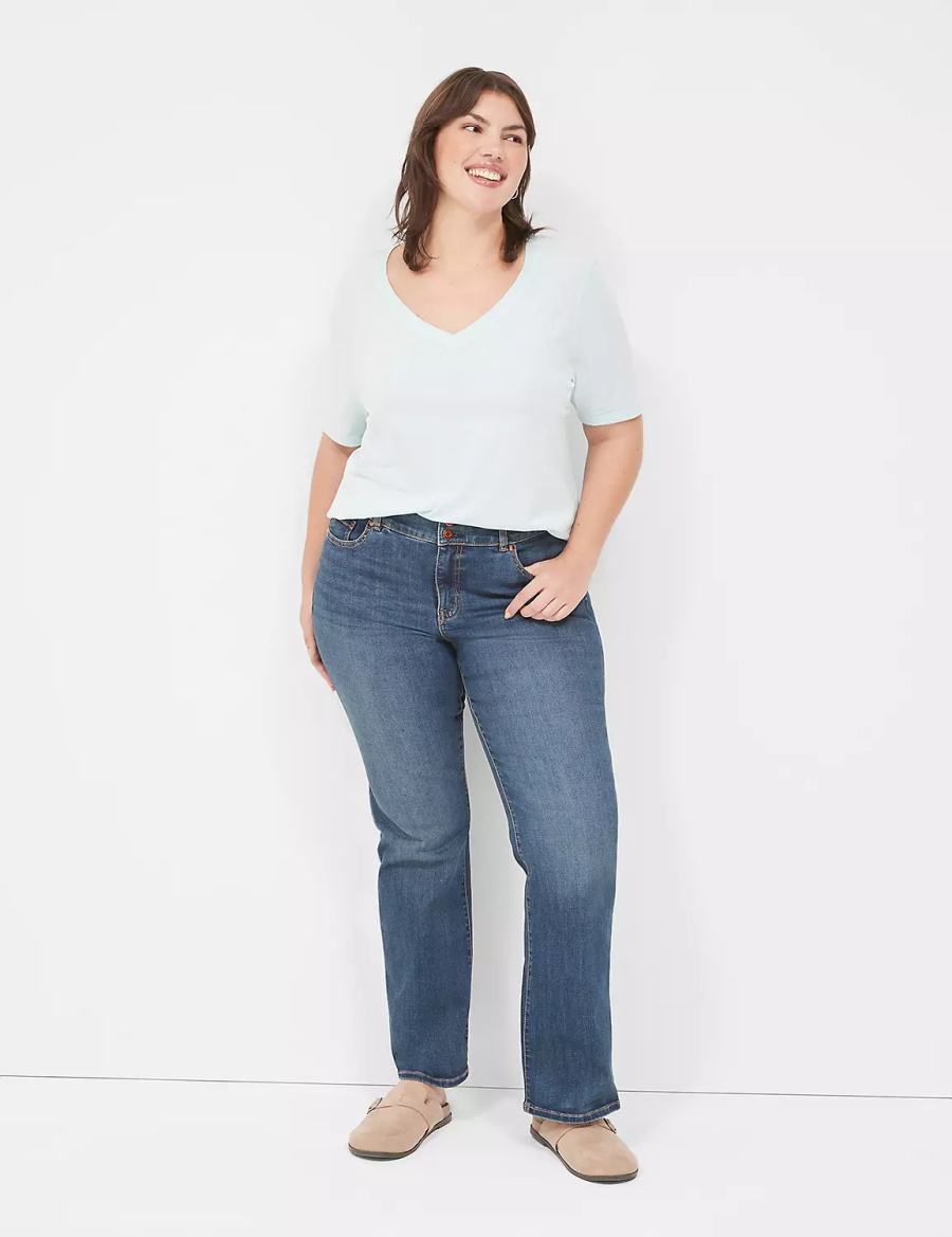 Women Lane Bryant Perfect Sleeve V-Neck Tee T Shirts Light Green | BUY3858VB