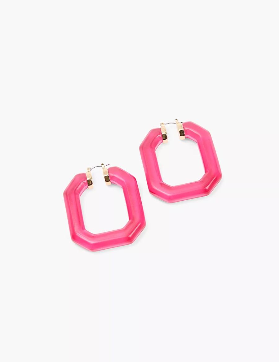 Women Lane Bryant Pink Acrylic Hoop Earrings Gold | EDU7928LX