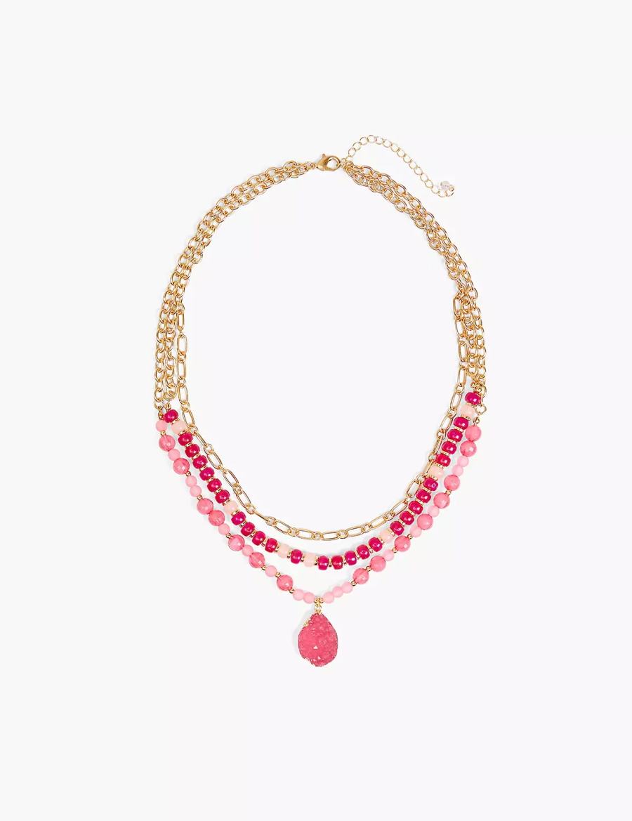 Women Lane Bryant Pink Beaded Druzy Necklace Gold | UZC44YF