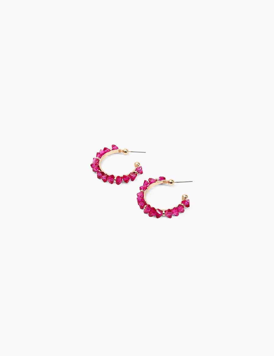 Women Lane Bryant Pink Imitation Stone Hoop Earrings Gold | RPT2719XW