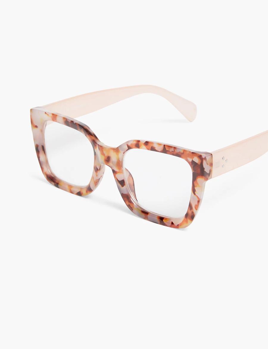 Women Lane Bryant Pink Tortoiseshell Print Square Reading Glasses Brown | STS1289PK
