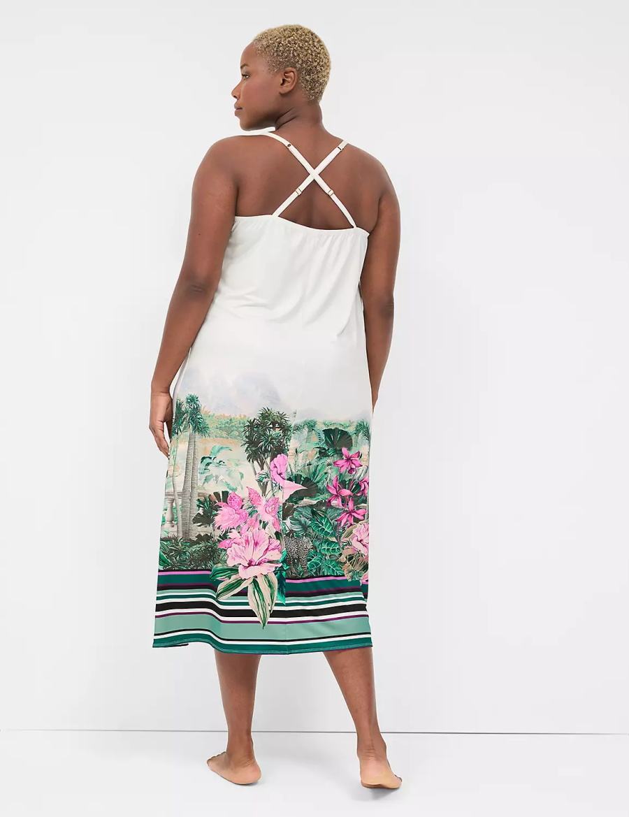 Women Lane Bryant Placed Print Cowlneck Slip Dress Green Multicolor | FUA1147DB