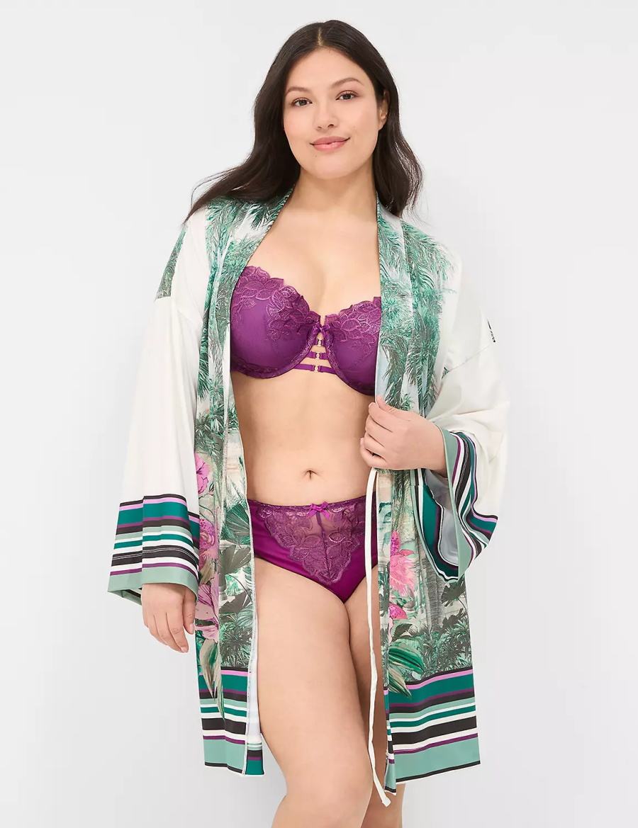 Women Lane Bryant Placed Print Robe Green Multicolor | LJS7864WF
