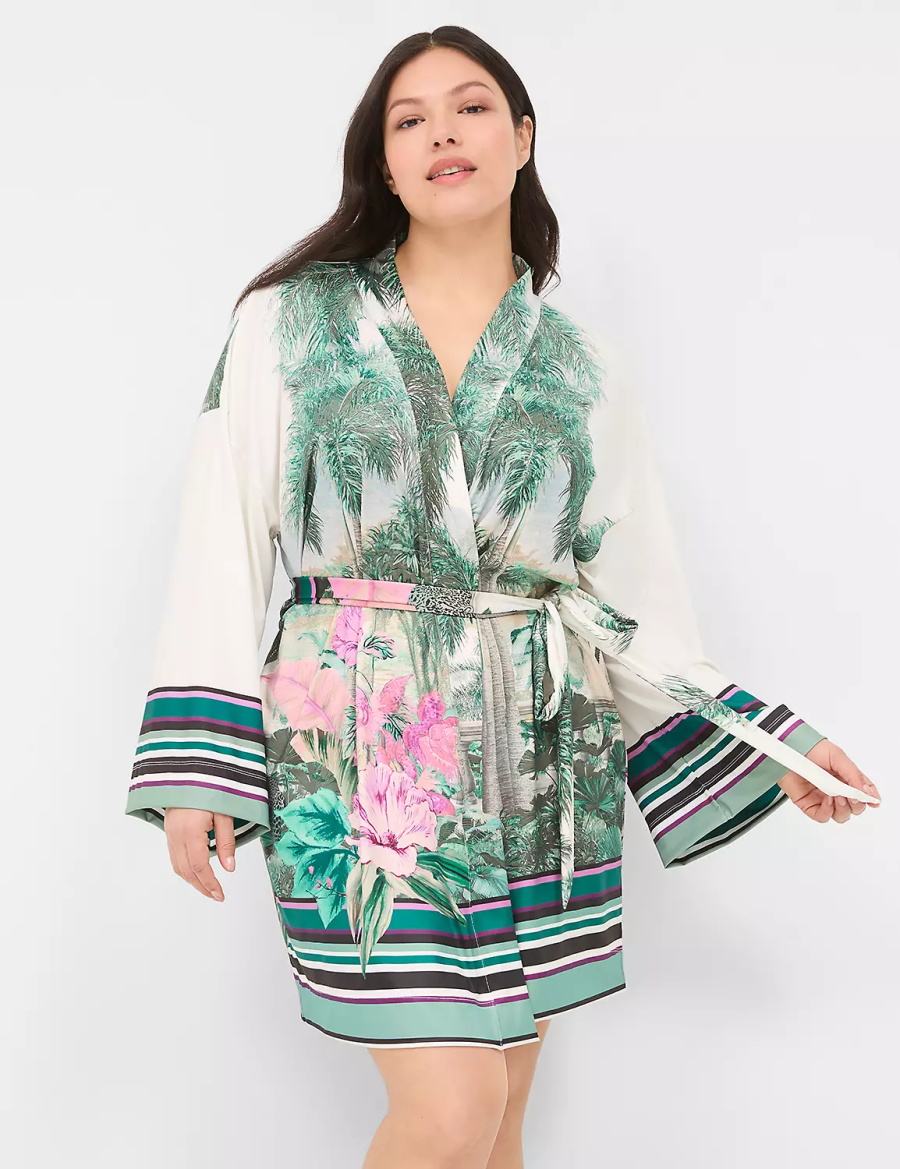 Women Lane Bryant Placed Print Robe Green Multicolor | LJS7864WF