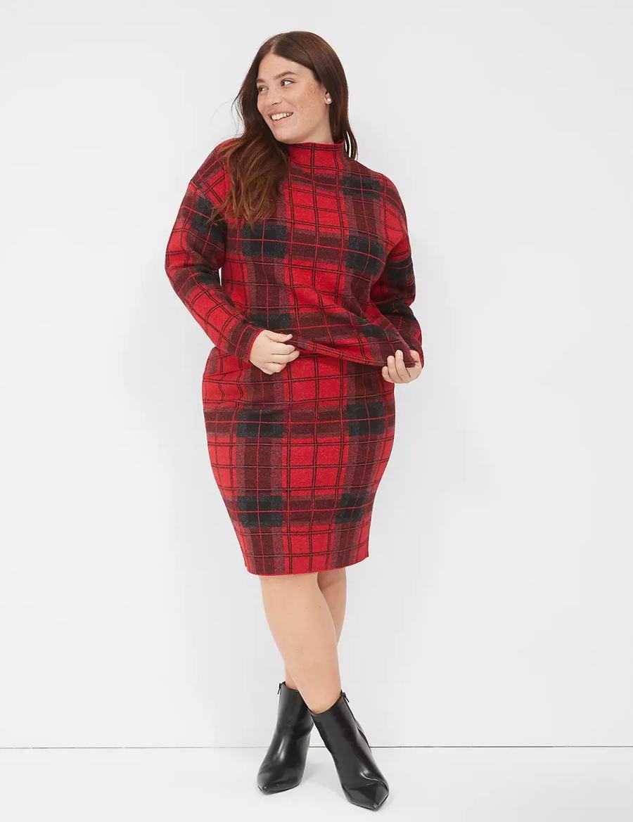 Women Lane Bryant Plaid Mini Sweater Skirts Red | TRM6963BC
