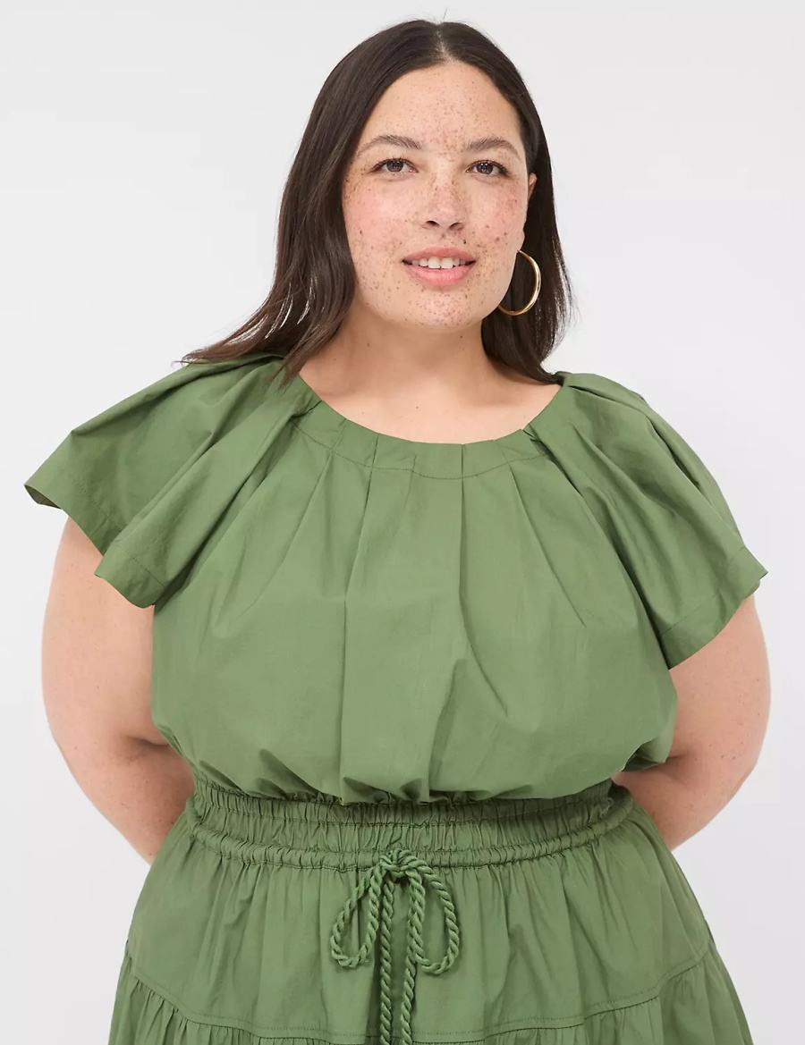 Women Lane Bryant Pleated Crew-Neck Midi Dress Brown Green | LTZ4455MV