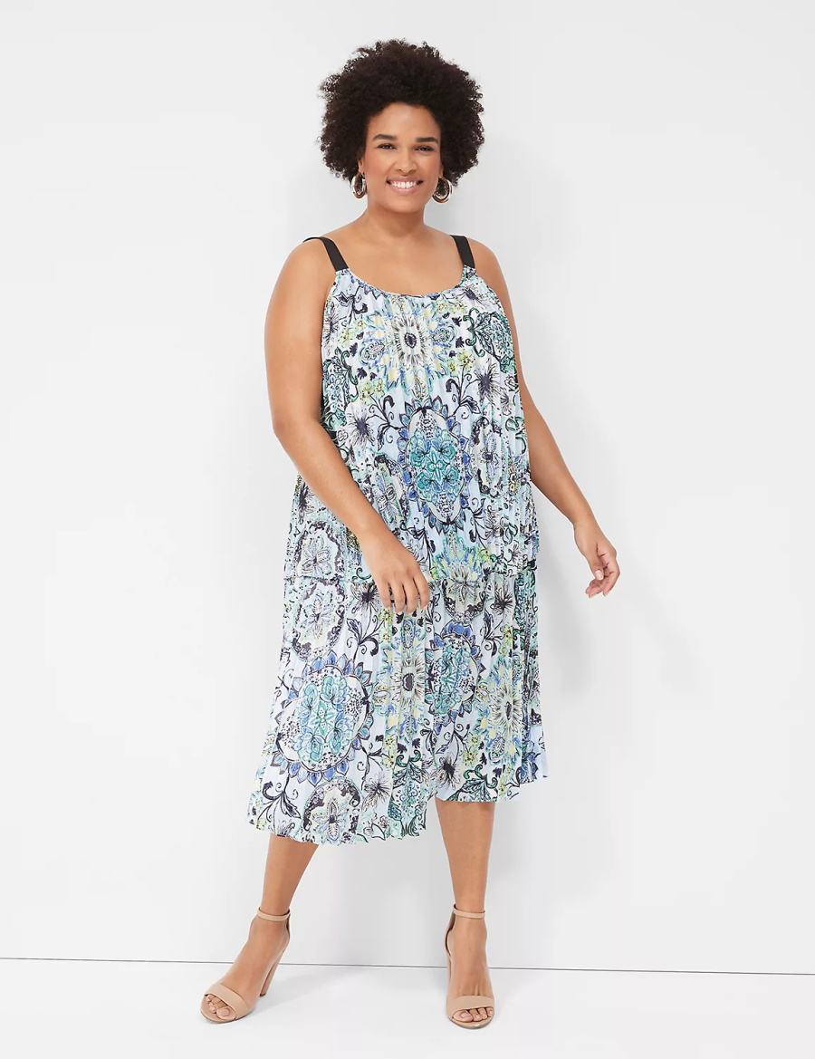 Women Lane Bryant Pleated Grosgrain-Strap Cami Tank Top Blue | ICO7754AX