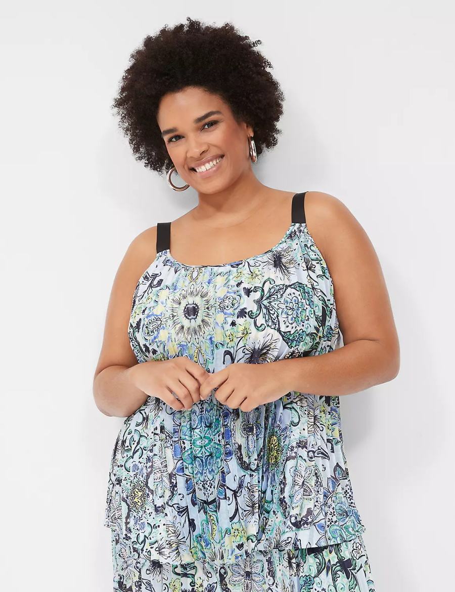 Women Lane Bryant Pleated Grosgrain-Strap Cami Tank Top Blue | ICO7754AX
