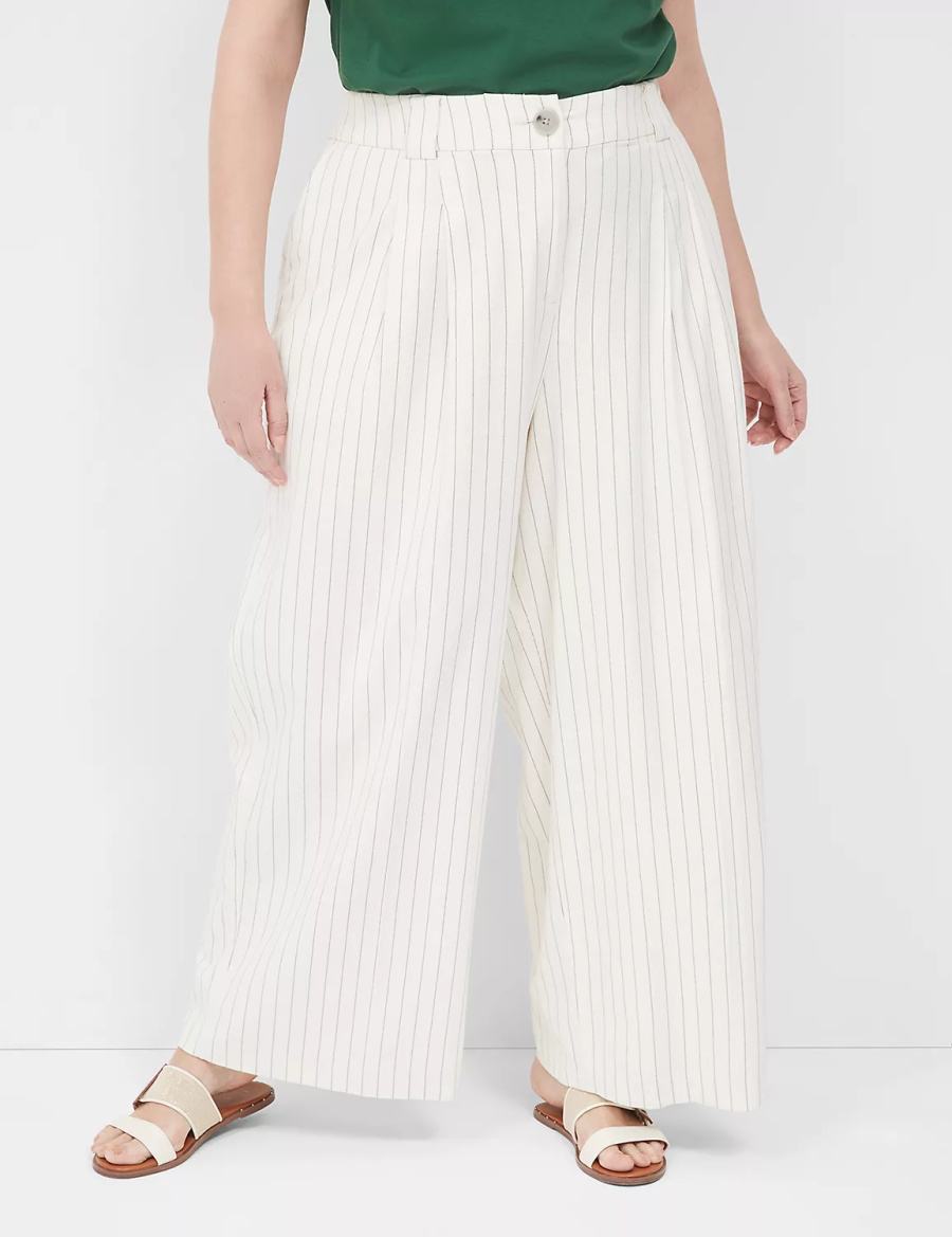 Women Lane Bryant Pleated Wide Leg Pants White | AJA8412TG