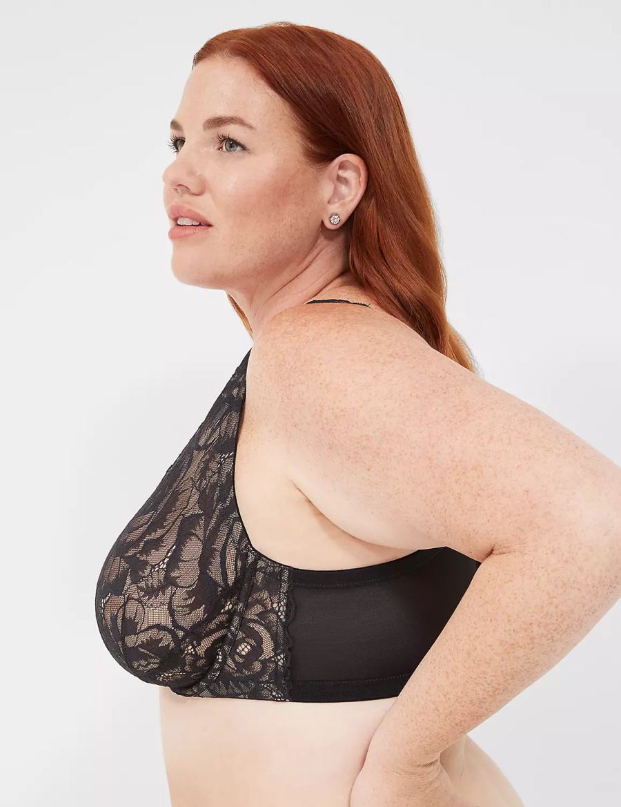 Women Lane Bryant Plunge with Lace Unlined Bra Black | SJJ1654IC