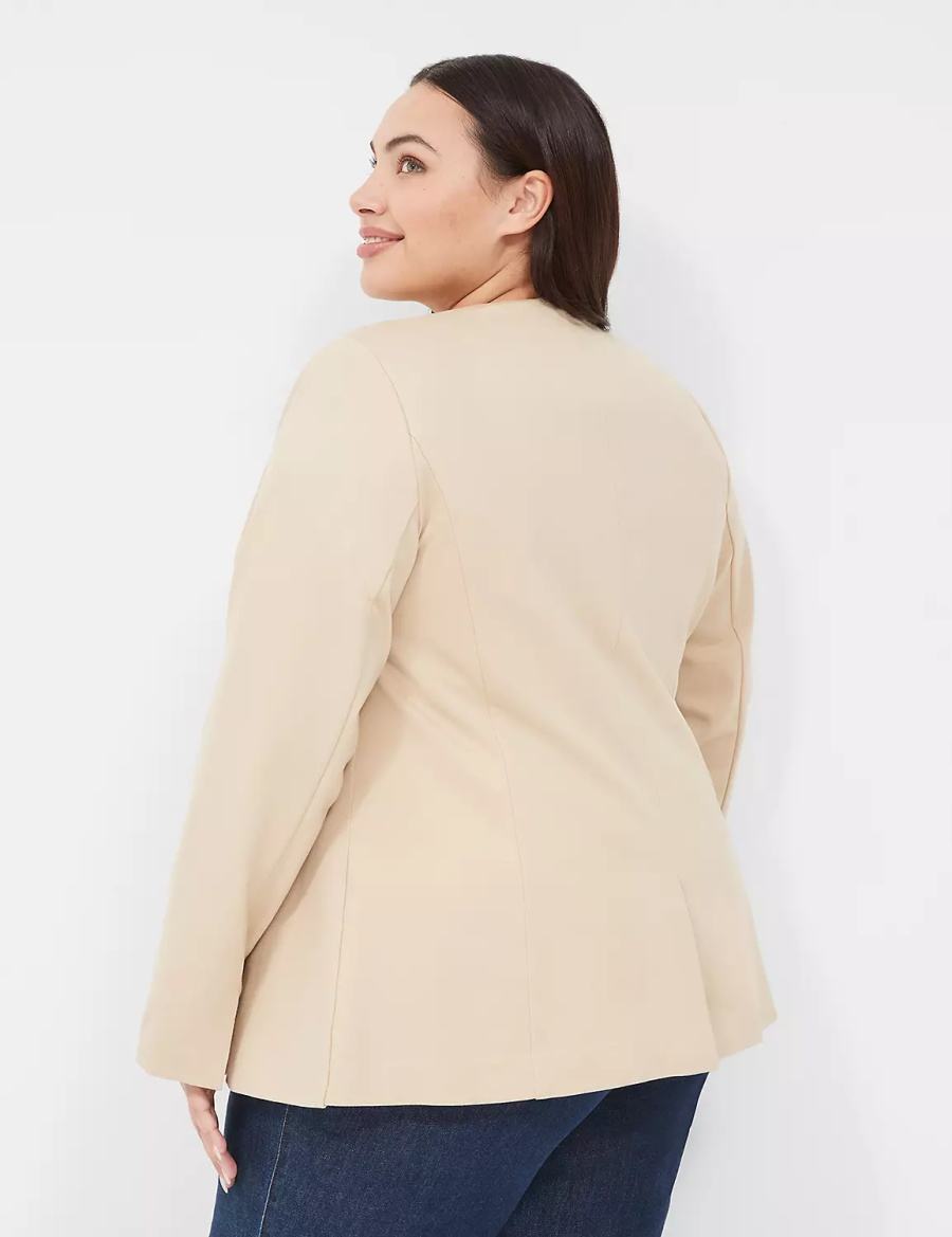 Women Lane Bryant Ponte Bryant Collarless Blazers Khaki | PSM1660AK