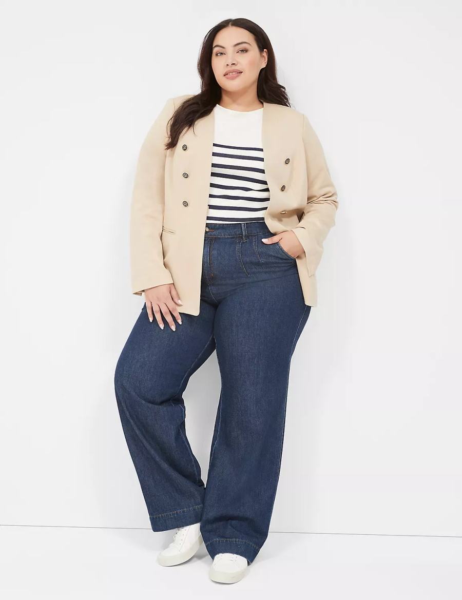 Women Lane Bryant Ponte Bryant Collarless Blazers Khaki | PSM1660AK