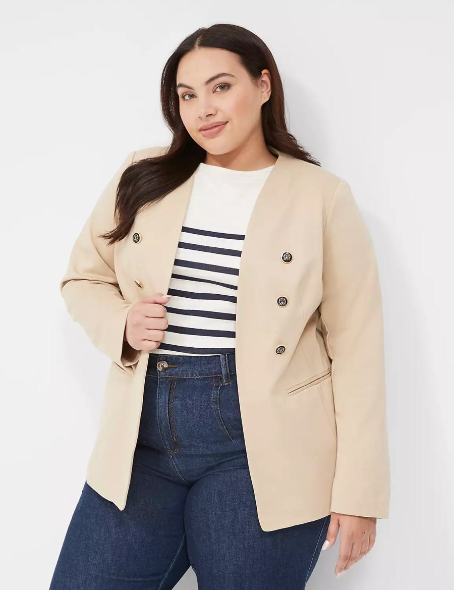 Women Lane Bryant Ponte Bryant Collarless Blazers Khaki | PSM1660AK