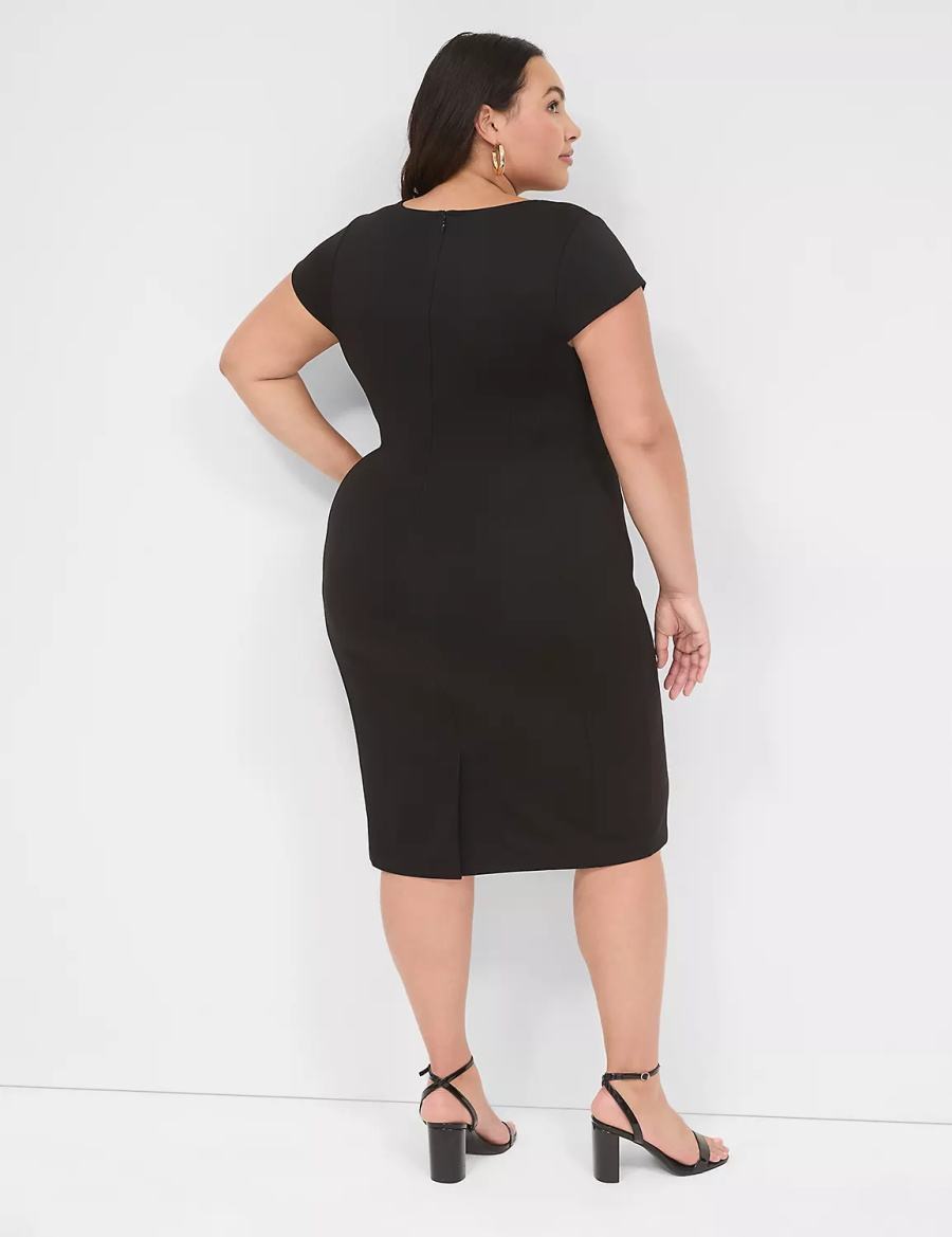 Women Lane Bryant Ponte Cap-Sleeve Crew-Neck Casual Dress Black | ZRQ9521HX