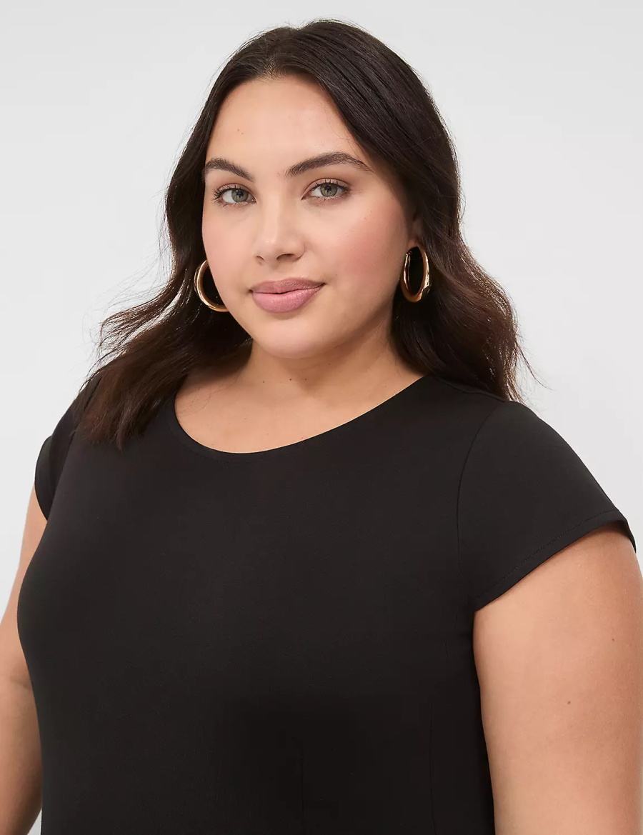 Women Lane Bryant Ponte Cap-Sleeve Crew-Neck Casual Dress Black | ZRQ9521HX