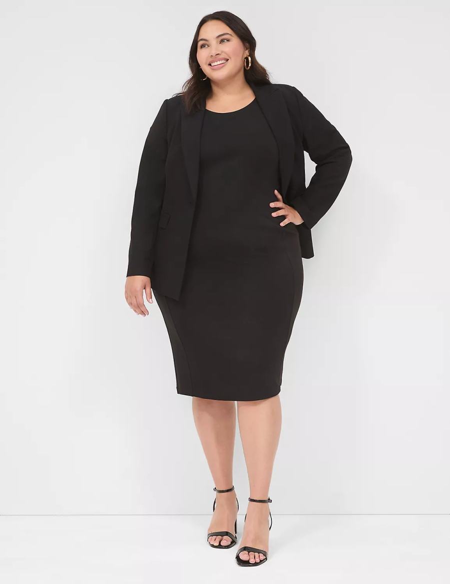 Women Lane Bryant Ponte Cap-Sleeve Crew-Neck Casual Dress Black | ZRQ9521HX