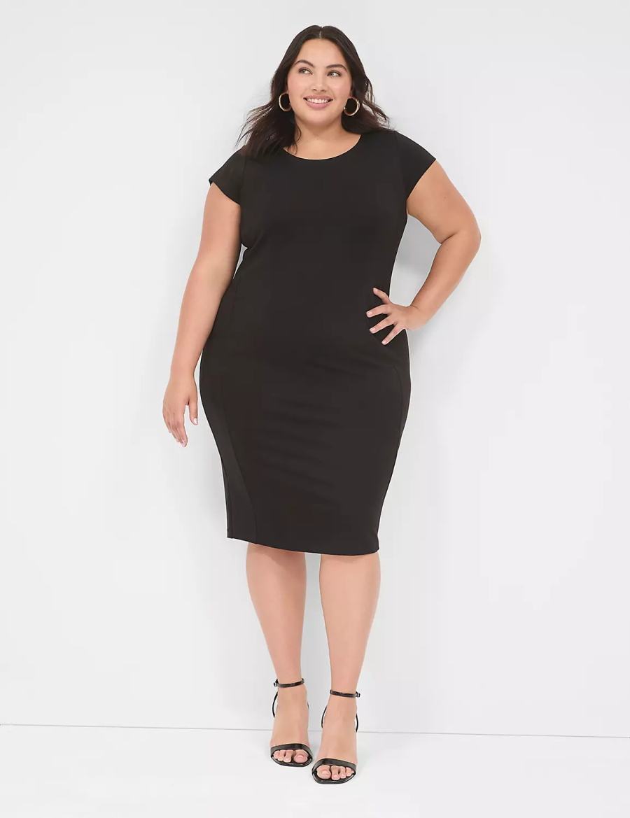 Women Lane Bryant Ponte Cap-Sleeve Crew-Neck Casual Dress Black | ZRQ9521HX
