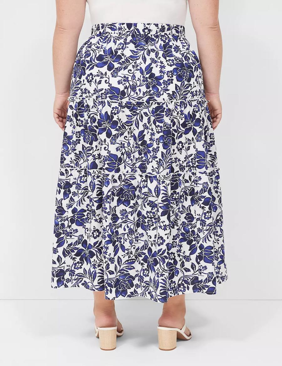 Women Lane Bryant Poplin Tiered Maxi Skirts Navy White | AMS455AU