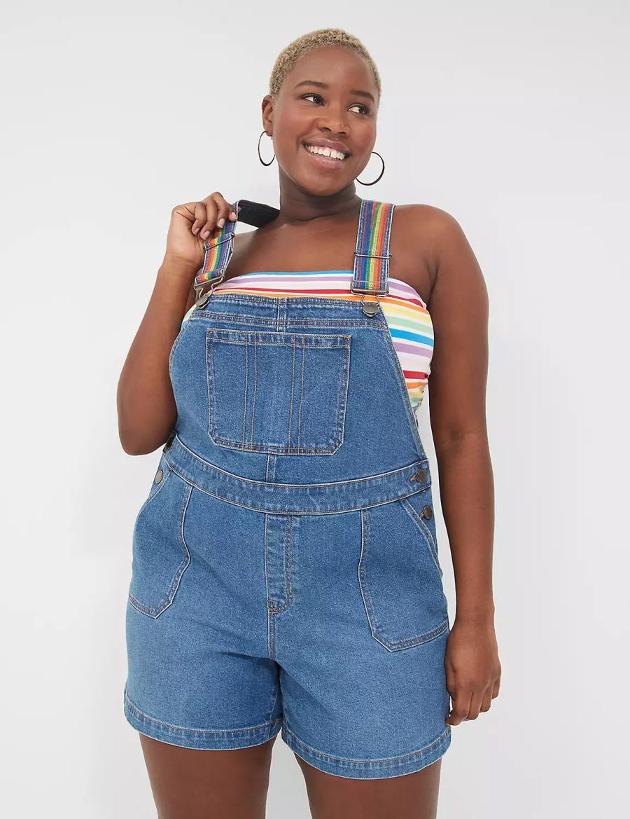 Women Lane Bryant Pride Boyfriend Denim Overall Blue | LDZ9488HM
