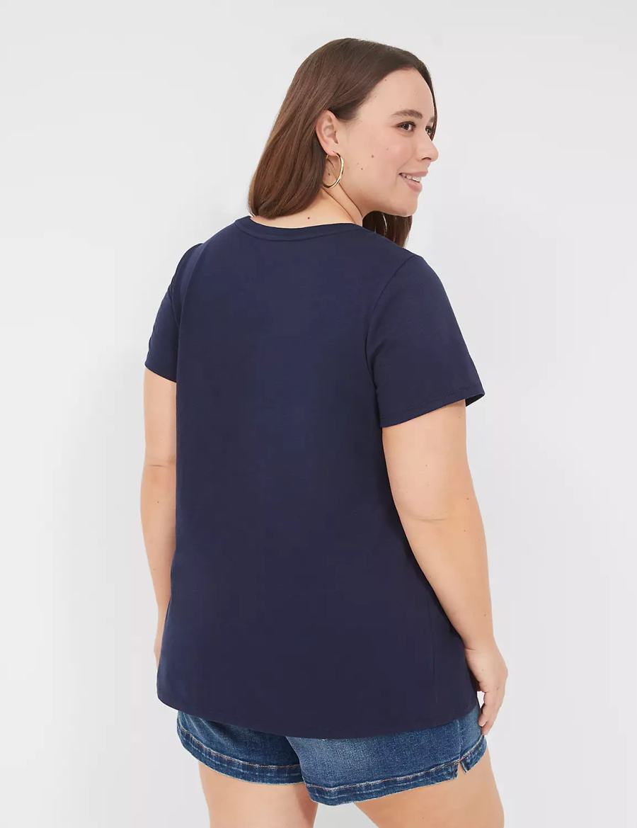 Women Lane Bryant Pride Embroidered Rainbow Love Graphic Tee T Shirts Blue | QTJ4730WF